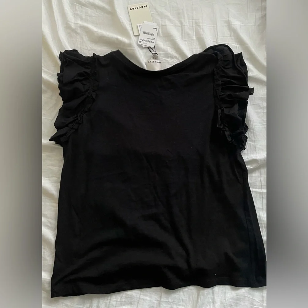 Industry Black Ruffle Short Sleeve Women's Tee size Large New With Tags - Picture 4 of 4
